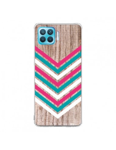 Coque Oppo Reno4 Lite Tribal Aztèque Bois Wood Flèche Rose Bleu - Laetitia