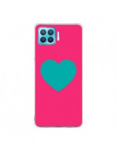 Coque Oppo Reno4 Lite Coeur Bleu Fond Rose - Laetitia