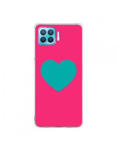 Coque Oppo Reno4 Lite Coeur Bleu Fond Rose - Laetitia