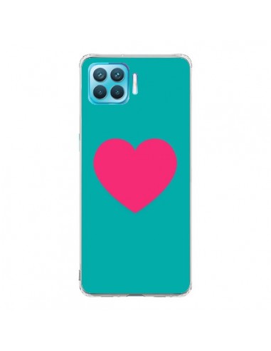 Coque Oppo Reno4 Lite Coeur Rose Fond Bleu  - Laetitia