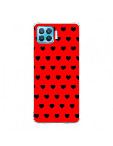 Coque Oppo Reno4 Lite Coeurs Noirs Fond Rouge - Laetitia