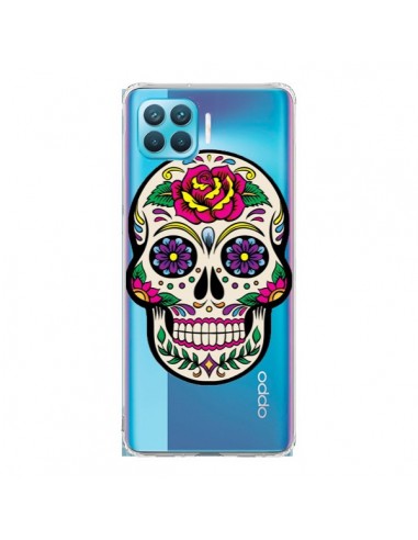 Coque Oppo Reno4 Lite Tête de Mort Mexicaine Fleurs Transparente - Laetitia