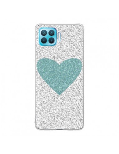 Coque Oppo Reno4 Lite Coeur Bleu Vert Argent Love - Mary Nesrala