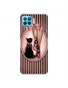 Coque Oppo Reno4 Lite Lady Chat Noeud Papillon Pois...