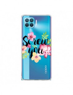 Coque Oppo Reno4 Lite Screw you Flower Fleur Transparente...
