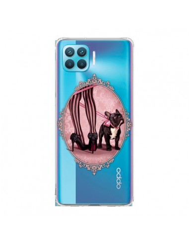 Coque Oppo Reno4 Lite Lady Jambes Chien Bulldog Dog Rose Pois Noir Transparente - Maryline Cazenave