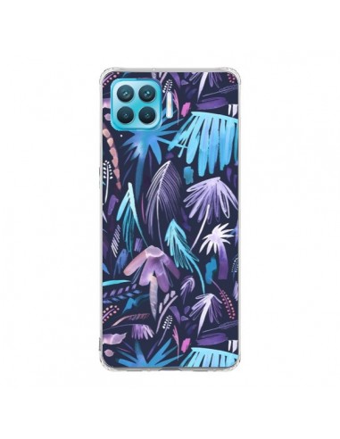 Coque Oppo Reno4 Lite Brushstrokes Tropical Palms Navy - Ninola Design