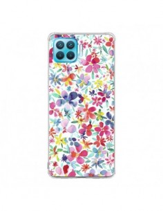 Coque Oppo Reno4 Lite Colorful Flowers Petals Blue -...