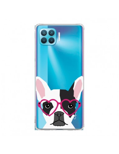 Coque Oppo Reno4 Lite Bulldog Français Lunettes Coeurs Chien Transparente - Pet Friendly