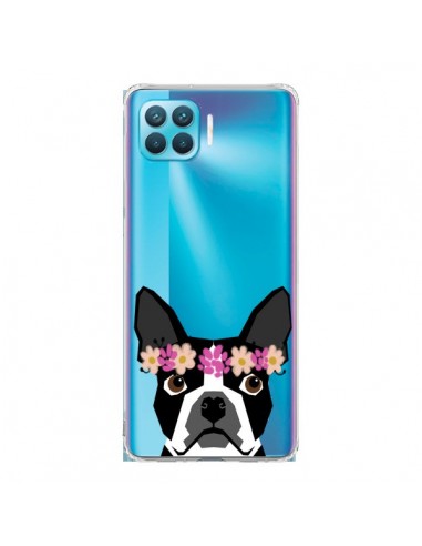 Coque Oppo Reno4 Lite Boston Terrier Fleurs Chien Transparente - Pet Friendly