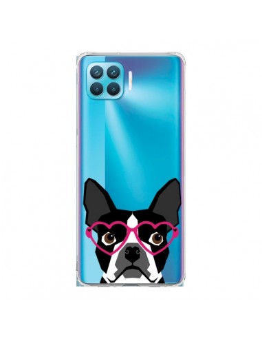 Coque Oppo Reno4 Lite Boston Terrier Lunettes Coeurs Chien Transparente - Pet Friendly