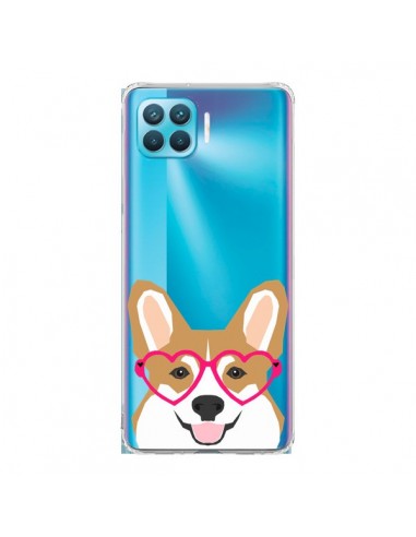 Coque Oppo Reno4 Lite Chien Marrant Lunettes Coeurs Transparente - Pet Friendly