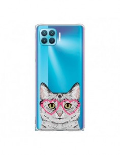 Coque Oppo Reno4 Lite Chat Gris Lunettes Coeurs...
