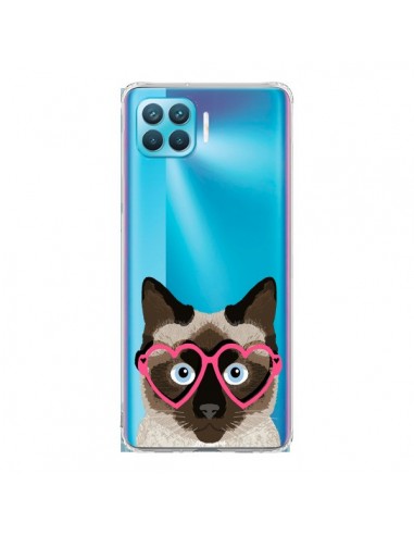 Coque Oppo Reno4 Lite Chat Marron Lunettes Coeurs Transparente - Pet Friendly