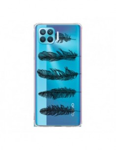 Coque Oppo Reno4 Lite Plume Feather Noir Transparente -...