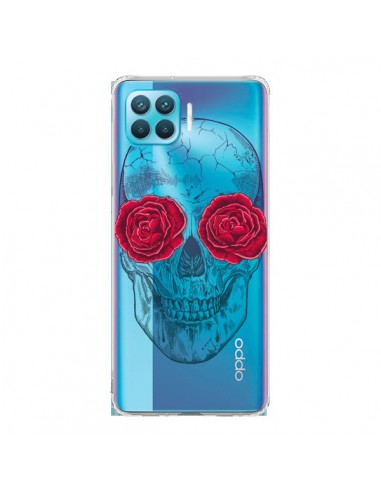 Coque Oppo Reno4 Lite Tête de Mort Rose Fleurs Transparente - Rachel Caldwell