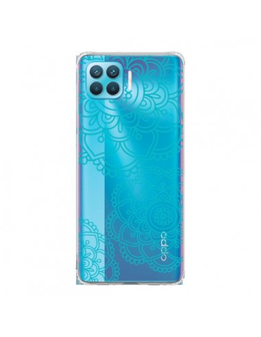 Coque Oppo Reno4 Lite Mandala Bleu Aqua Doodle Flower Transparente - Sylvia Cook