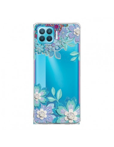 Coque Oppo Reno4 Lite Winter Flower Bleu, Fleurs d'Hiver Transparente - Sylvia Cook