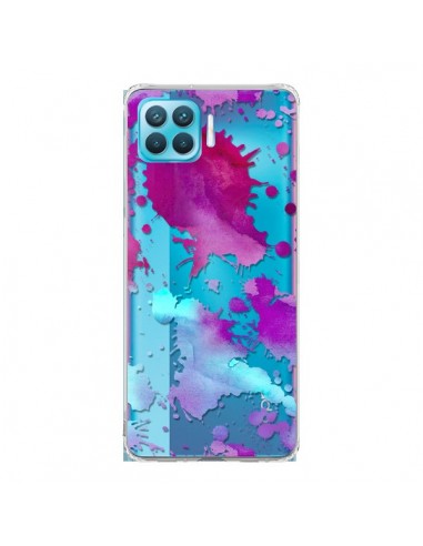 Coque Oppo Reno4 Lite Watercolor Splash Taches Bleu Violet Transparente - Sylvia Cook