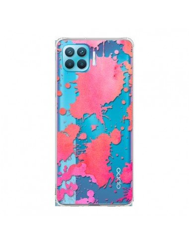 Coque Oppo Reno4 Lite Watercolor Splash Taches Rose Orange Transparente - Sylvia Cook