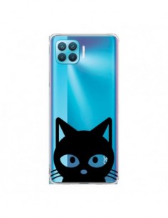 Coque Oppo Reno4 Lite Tête Chat Noir Cat Transparente -...