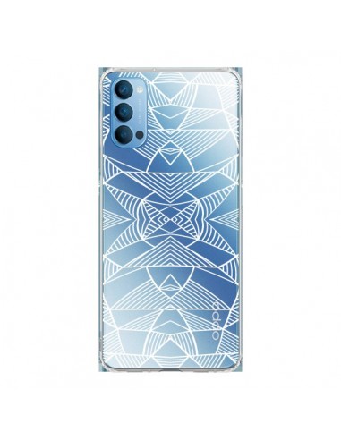 Coque Oppo Reno4 Pro 5G Lignes Miroir Grilles Triangles Grid Abstract Blanc Transparente - Project M