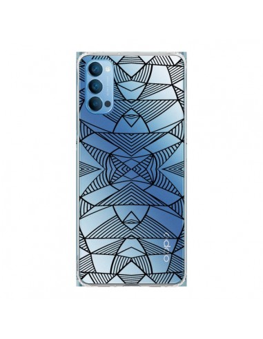 Coque Oppo Reno4 Pro 5G Lignes Miroir Grilles Triangles Grid Abstract Noir Transparente - Project M