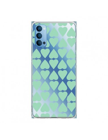 Coque Oppo Reno4 Pro 5G Coeurs Heart Mint Bleu Vert Transparente - Project M