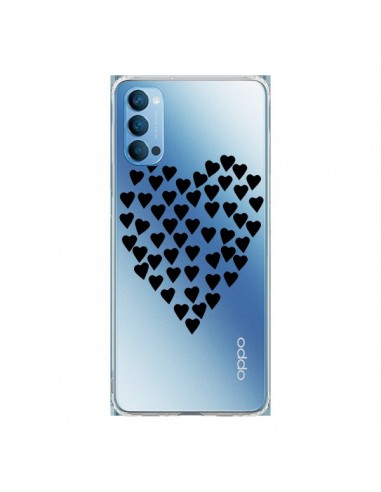 Coque Oppo Reno4 Pro 5G Coeurs Heart Love Noir Transparente - Project M