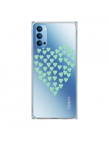 Coque Oppo Reno4 Pro 5G Coeurs Heart Love Mint Bleu Vert Transparente - Project M