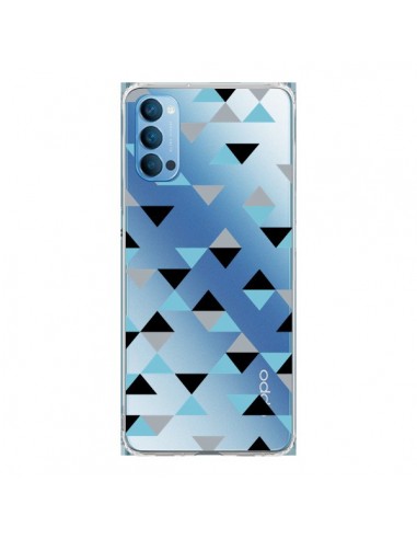 Coque Oppo Reno4 Pro 5G Triangles Ice Blue Bleu Noir Transparente - Project M