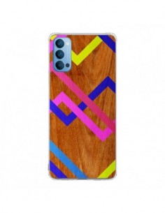 Coque Oppo Reno4 Pro 5G Pink Yellow Wooden Bois Azteque...