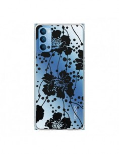 Coque Oppo Reno4 Pro 5G Fleurs Noirs Flower Transparente...