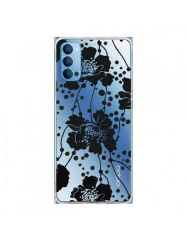 Coque Oppo Reno4 Pro 5G Fleurs Noirs Flower Transparente - Dricia Do