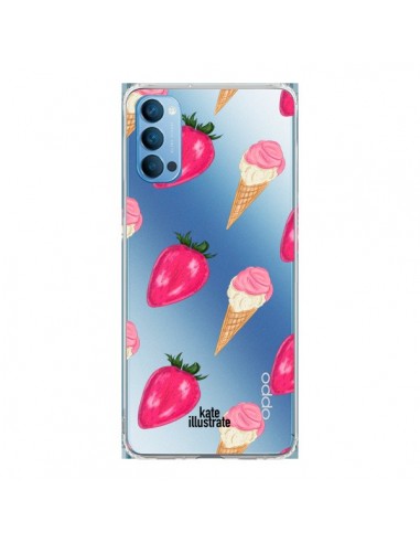 Coque Oppo Reno4 Pro 5G Strawberry Ice Cream Fraise Glace Transparente - kateillustrate