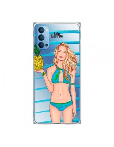 Coque Oppo Reno4 Pro 5G Malibu Ananas Plage Ete Bleu Transparente - kateillustrate