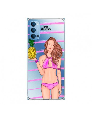 Coque Oppo Reno4 Pro 5G Malibu Ananas Plage Ete Rose Transparente - kateillustrate