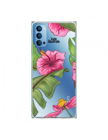 Coque Oppo Reno4 Pro 5G Tropical Leaves Fleurs Feuilles Transparente - kateillustrate