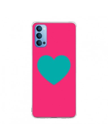 Coque Oppo Reno4 Pro 5G Coeur Bleu Fond Rose - Laetitia