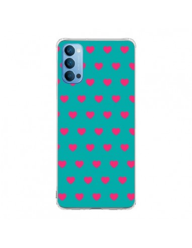 Coque Oppo Reno4 Pro 5G Coeurs Roses Fond Bleu - Laetitia