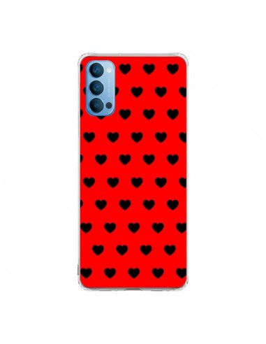 Coque Oppo Reno4 Pro 5G Coeurs Noirs Fond Rouge - Laetitia