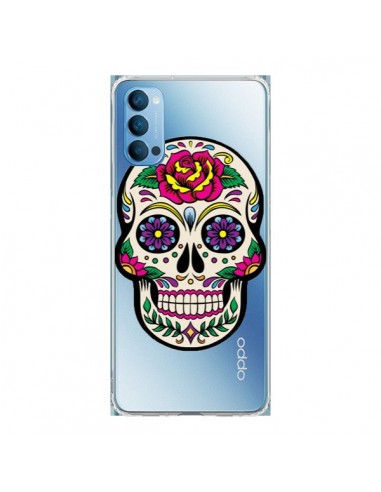 Coque Oppo Reno4 Pro 5G Tête de Mort Mexicaine Fleurs Transparente - Laetitia