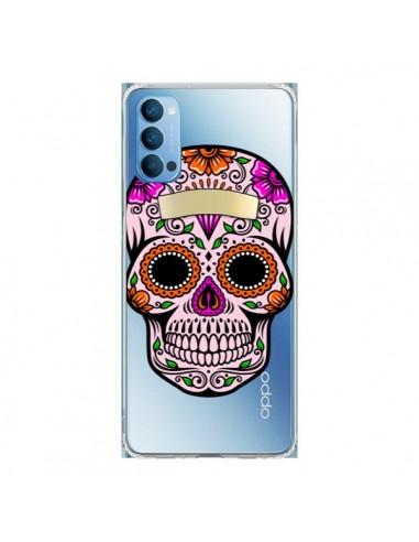 Coque Oppo Reno4 Pro 5G Tête de Mort Mexicaine Noir Rose Transparente - Laetitia