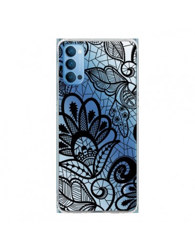 Coque Oppo Reno4 Pro 5G Lace Fleur Flower Noir Transparente - Petit Griffin