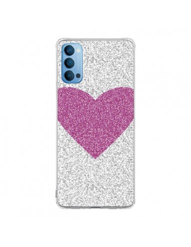 Coque Oppo Reno4 Pro 5G Coeur Rose Argent Love - Mary Nesrala