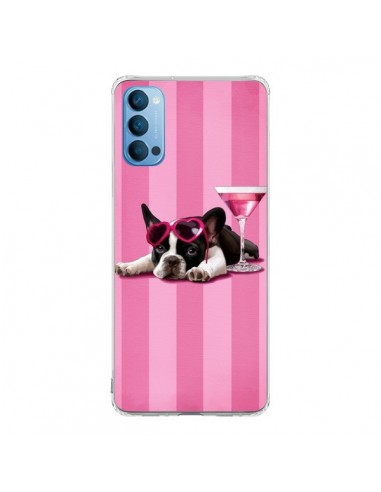 Coque Oppo Reno4 Pro 5G Chien Dog Cocktail Lunettes Coeur Rose - Maryline Cazenave