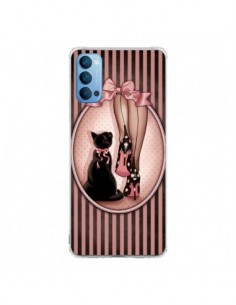 Coque Oppo Reno4 Pro 5G Lady Chat Noeud Papillon Pois...