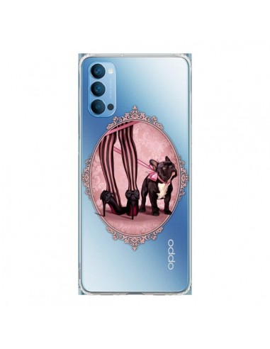 Coque Oppo Reno4 Pro 5G Lady Jambes Chien Bulldog Dog Rose Pois Noir Transparente - Maryline Cazenave