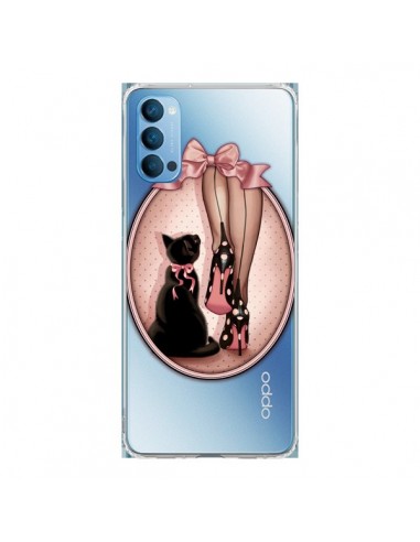 Coque Oppo Reno4 Pro 5G Lady Chat Noeud Papillon Pois Chaussures Transparente - Maryline Cazenave