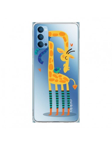 Coque Oppo Reno4 Pro 5G L'oiseau et la Girafe Amour Love Transparente - Maria Jose Da Luz